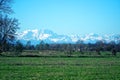 Mountain Sight Landskape and green field, clear blue sky Royalty Free Stock Photo