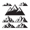 Mountain sign vector illustration - icons set. Silhouette abstract symbol. Black and white color. Graphic design elements. Royalty Free Stock Photo