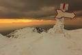 Mountain signs and sunset, Bucegi mountains, Romania Royalty Free Stock Photo