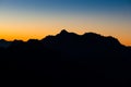 Mountain silhoette of austrian alps at sunrise