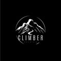 Mountain silhouette logo template, climb icon, extreme sport challenge, hiker label, risk rock expedition symbol. Vector
