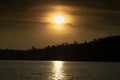 Mountain silhouette on the river with sunset. Portugal. Royalty Free Stock Photo