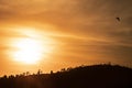 Mountain silhouette on the river with sunset. Portugal. Royalty Free Stock Photo