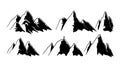 Mountain silhouette set, Collection of vector illustrations featuring silhouettes of mountain ranges, specifically rocky mountains Royalty Free Stock Photo