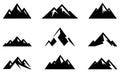 Mountain silhouette set. Rocky mountains icon or logo collection. Vector illustration. Royalty Free Stock Photo