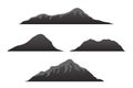Mountain silhouettes overlook. Vector rocky hills terrain vector, mountains silhouette set isolated on white background