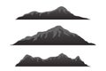 Mountain silhouettes overlook. Vector rocky hills terrain vector, mountains silhouette set isolated on white background Royalty Free Stock Photo