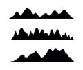 Mountain silhouettes overlook. Vector rocky hills terrain vector, mountains silhouette set isolated on white background Royalty Free Stock Photo