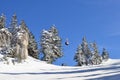 Mountain ski slope, skier and cable car Royalty Free Stock Photo