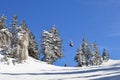 Mountain ski slope, skier and cable car Royalty Free Stock Photo