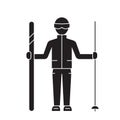 Mountain skier black vector concept icon. Mountain skier flat illustration, sign