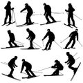 Mountain skier man speeding down slope. Vector