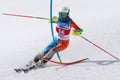 Mountain skier skiing down mountain slope. Russian Alpine Skiing Cup, slalom