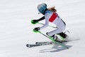 Mountain skier skiing down mountain slope. Russian Alpine Skiing Cup, slalom