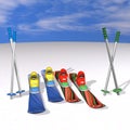 Mountain skiing with fastenings, boots and sticks Royalty Free Stock Photo