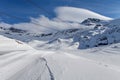 Mountain skiing - Plateau rose, trail in Zermatt Switzerland, Italy, Valle d`Aosta, Cervinia