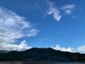 A mountain and sky view riverside background