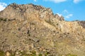 Mountain slope covered with small stones painted large expedition to the mountains