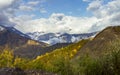 Mountain  slopes covered with forests and low thunderclouds in Svaneti in the mountainous part of Georgia Royalty Free Stock Photo