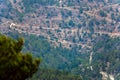 Mountain slopes with trees, terrases and roads in the Troodos re
