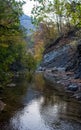 Mountain small river in forest with rapids and waterfalls. A forest creek Royalty Free Stock Photo