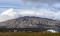 Mountain of Snaefellsjokull National Park with white cloudy cap on peak. Iceland