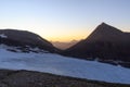 Mountain snow and glacier panorama with summit Fuscherkarkopf during sunrise in Glockner Group, Austria Royalty Free Stock Photo