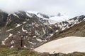 Mountain snow panorama and summit cross in Tyrol Alps, Austria Royalty Free Stock Photo