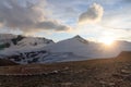 Mountain snow panorama, summit Johannisberg (High Tauern) during sunset in Glockner Group, Austria