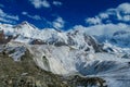 Mountain snowpeaks and Inilchek glacier trek at Tian Shan Royalty Free Stock Photo