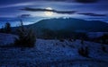 Mountain with snowy peak in springtime at night Royalty Free Stock Photo