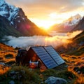 Portable Solar Charges Devices in Majestic Mountains, generative ai Royalty Free Stock Photo