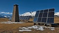 Mountain solar panels energy snowy landscape Royalty Free Stock Photo