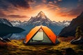 Mountain solitude a lonely tent stands alone against the peaks