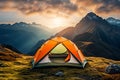 Mountain solitude a lonely tent stands alone against the peaks