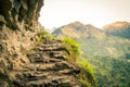 Mountain stairs made of stone in the Annapurnas circuit Royalty Free Stock Photo