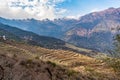 Mountain step farming fields at remote village at morning from top angle Royalty Free Stock Photo