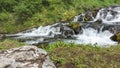 A mountain stream cascades down the rocks.