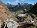 A mountain stream falls to a deep valley in the North Cascades