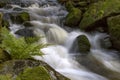 Fast-flowing water, picturesque blurred shapes of the water movement.