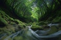 Mountain stream flowing through a green forest, long shutter speed Royalty Free Stock Photo
