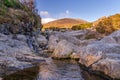 Mountain stream flowing between rocks with Slieve Donard mountain in the background