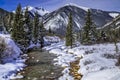 Mountain stream with fresh snow on sunny day Royalty Free Stock Photo