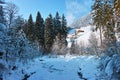 Mountain stream snowy winter landscape in Bavaria