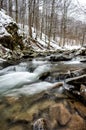 Mountain stream in winter scenery. Prowcza Stream, Bieszczady National Park, Carpathian Mountains, Poland. One of the most popular Royalty Free Stock Photo