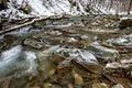 Mountain stream in winter scenery. Prowcza Stream, Bieszczady National Park, Carpathian Mountains, Poland. One of the most popular Royalty Free Stock Photo