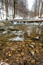 Mountain stream in winter scenery. Prowcza Stream, Bieszczady National Park, Carpathian Mountains, Poland. One of the most popular Royalty Free Stock Photo