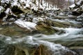 Mountain stream in winter scenery. Prowcza Stream, Bieszczady National Park, Carpathian Mountains, Poland. One of the most popular Royalty Free Stock Photo