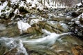 Mountain stream in winter scenery. Prowcza Stream, Bieszczady National Park, Carpathian Mountains, Poland. One of the most popular Royalty Free Stock Photo