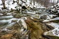 Mountain stream in winter scenery. Prowcza Stream, Bieszczady National Park, Carpathian Mountains, Poland. One of the most popular Royalty Free Stock Photo